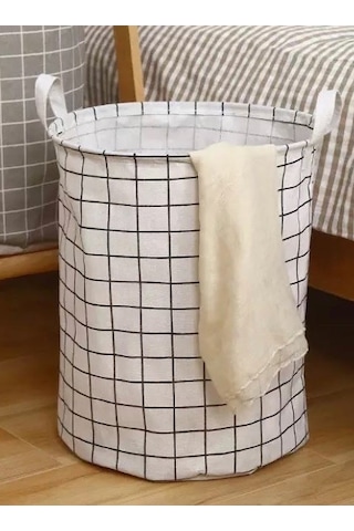 Vip Çamaşır Sepeti Çift Kat Kumaşlı Katlanabilir Sepet-Beyaz Pano Beyaz