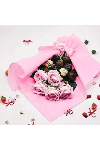 Sevgiliye Çiçek Çikolata Demeti Pembe Çiçek