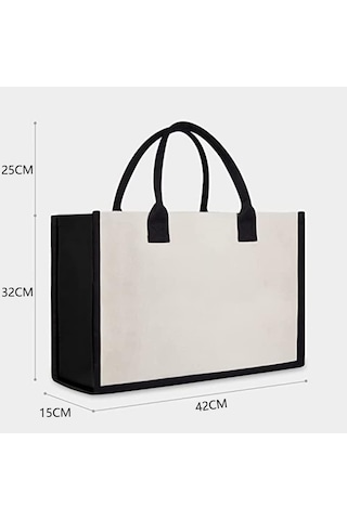 Tuval El Çantası Mektuplar Çiçek Taşınabilir Plaj Omuz Alışveriş Tote Çanta A425 Siyah