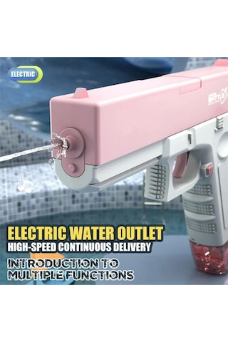 Elektrikli Otomatik Atış Yapan Su Tabancası 10 Metre Menzilli 500 Ml. Depolu 20 Cm. - Pembe Pembe