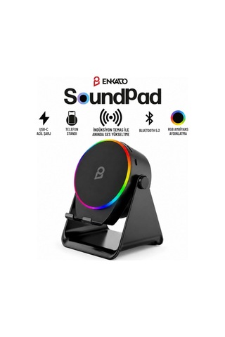 Soundpad Bluetooth Hoparlör - İndüksiyon Temas Özellikli - Telefon Standlı - Type-c Şarj - Rgb Ambiy Renkli