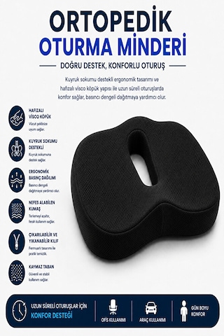 Ortopedik Oturma Minderi Kuyruk Sokumu Destek Minderi Uzun Süreli Oturuşlar İçin Ergonomik Ofis Ve Siyah