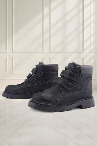 Rakerplus Siyah Simli Cırt Cırtlı Hakiki Deri Kız Çocuk Bot Siyah