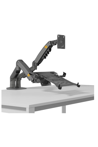 North Bayou F160-fp 17"-27" Monitör Destekli & 10"-17" Laptop Standı - İki Farklı Kullanımlı, Amortisörlü, 360 Dönebilen, Yükseklik Ayarlı, Kablo Kanallı, 2-9 Kg, Masa Monte Monitör Kolu F160-fp