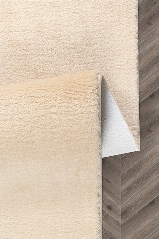 Vl Comfort Düz Saçaklı Peluş Düz Yolluk Bej Oval Vizon Saçaksız