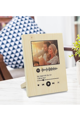 Kişiye Özel Fotoğraflı Spotify Barkodlu Dekoratif Ahşap Çerçeve
