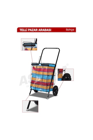 Asvera Kalın Telli Katlanabilir Pazar Arabası - Büyük Boy Sağlam Market Alışveriş Arabası