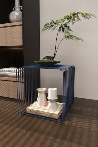 Miami Minimalist Metal Tel Yan Sehpa Modern Küp Yan Sehpa & Modüler Kitaplık Lacivert