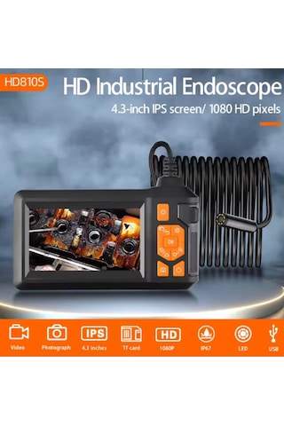 Vtn-107 Ekranlı 3 Kameralı 10 Mt Hafıza Kart Destekli Sert Kablo Yılan Endoskop Kamera 8 Mm 4.3 Inc