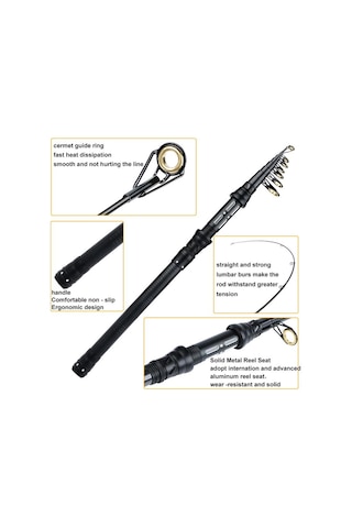 Olta 24 Ton Karbon Fiber Hafif Teleskopik Olta Kamışı, Paslanmaz Çelik Kılavuz Halkaları 1.8m