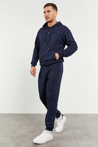 Tommy Life İndigo Kapüşonlu Kanguru Cep Lastik Paça Erkek Oversize Eşofman Takımı - 85117 İndigo