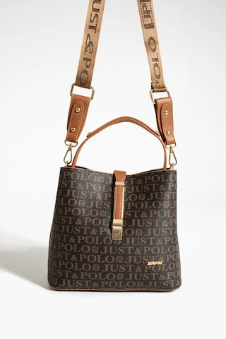 Just Polo Kadın Ters Kilit Çıtçıt Kapama Arkası Cepli El Çantası 21x23cm Kahve Taba
