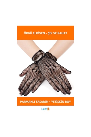 Letsii Siyah Renk Likralı File Eldiven Parmaklı Örgü Yetişkin Eliktir Çok Renkli