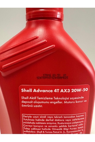 Shell Advance 4t Ax3 20w50 1 L Motor Yağı Üretim Tarihi 2025