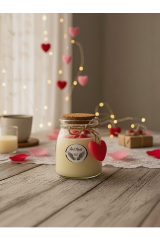Aşk Temalı Gül Kokulu Kavanoz Mum, Hediyelik Ve Ev Dekorasyonu, Sevgililer Günü Beyaz