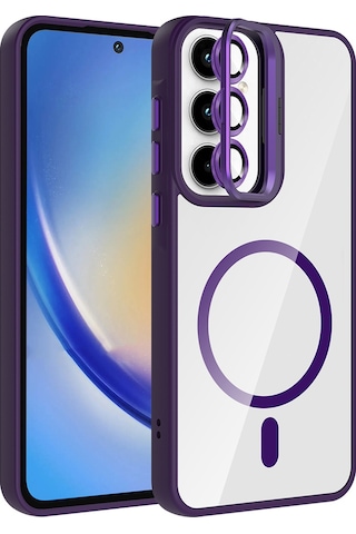Zore Galaxy Uyumlu A55 Kılıf Standlı Ve Kamera Lens Hediyeli M-safe Şarj Özellikli Ogaa Etro Kapak - Derin Mor