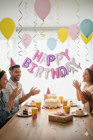 35 Cm Happy Birthday Pembe Mor Harf Folyo Balon Seti - Doğum Günü Parti Dekorasyonu Çok Renkli