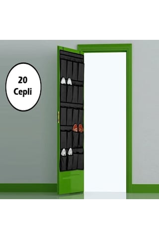 20 Cepli Kapı Arkası Çok Amaçlı Organizer - Siyah Çok Renkli