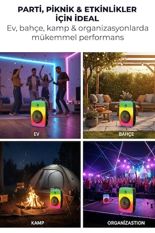Bluetooth Hoparlör, 8 İnç, Rgb Işıklı, Karaoke Mikrofon , Şarjlı, Extra Bass, Fm Radyo, 24x18x36 Cm