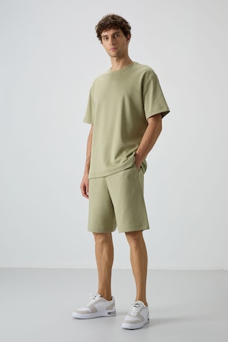 Tommy Life Açık Çağla Pamuklu Kalın Yumuşak Dokulu Oversize Fit Basic Erkek Şort Takım - 85249 Yeşil