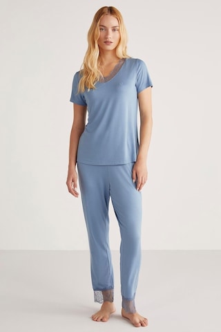 Penye Mood Kadın Kısa Kol Dantelli İndigo Pijama Takımı C6t5n4o9 001