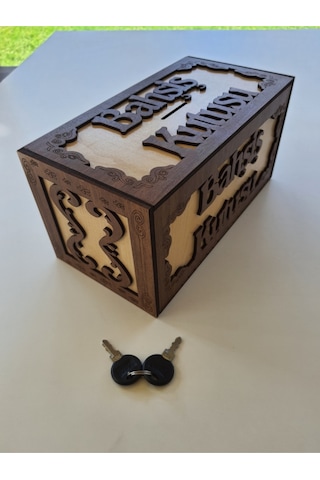 Ahşap Kilitli Bahşiş Kutusu Tip Kutusu Tip Box Para Kumbarası Kilitli Yedek Anahtarlı