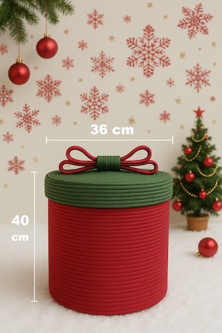 Mavaux Christmas 4 Lü Jüt Halatlı Dekoratif Hediye Sepeti Seti Kırmızı Yeşil Noel Sepeti Çok Renkli 40 X 36
