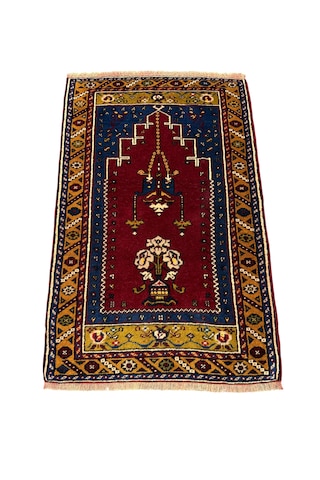 El Dokuma Sıfır Yahyalı Halısı Namazlık 73x115 Kök Boya Yün Seccade Kırmızı