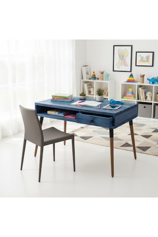Mobenta Neo Desk: Masif Çalışma Masası 1 Çekmece Ve 1 Laptop Bölmesi - 120 Cm Ig Mavi