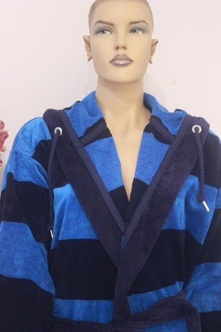 Bornoz Iplik Boya Kolonlu Kadife Uzun Kapşonlu Model Bornoz