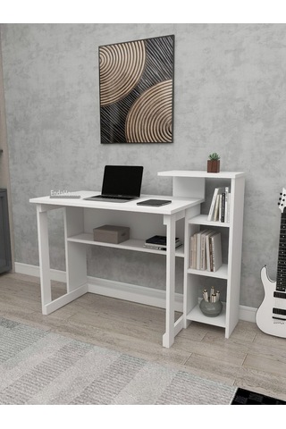 Enda Home Saye 5 Raflı Kitaplıklı Çalışma Masası Beyaz