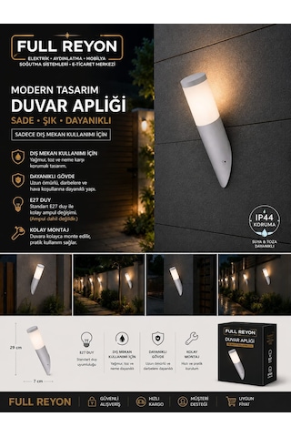 E27 Duy Kırık Beyaz İç Ve Dış Mekan Plastik Gövde Duvar Apliği Elektrikle Çalışır - Ampul Hediye Beyaz - Gün Işığı