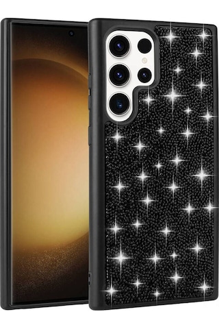 Galaxy S23 Ultra Uyumlu Parlak Taşlı Tasarım Pırlanta Csm Zore Kılıf-beyaz