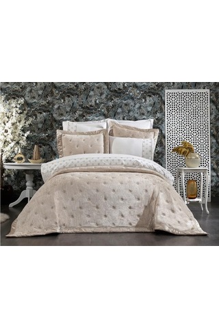 Valeria Lüx Nakışlı Çeyiz Paketi 9 Parça Cappucino Cappucino