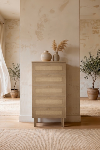 Baru 5 Çekmeceli Şifonyer/çamaşırlık 50x105x42 Cm Cadiz Meşe İskandinav Tasarım Beyaz