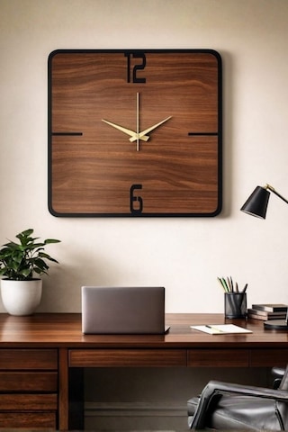 Dekoratif Kare Duvar Saati Ahşap Modern Sessiz Mekanizmalı Ev Ofis Salon 40x40 Cm