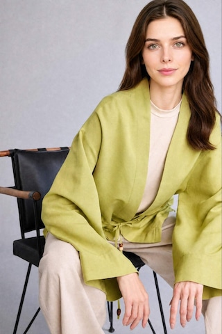 Defacto Relax Fıt V Yaka Keten Uzun Kollu Yeşil Kimono F6151ax26smgn699 Yeşil-gn699