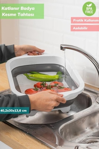 Çok Amaçlı Badya Katlanır Plastik Kesme Tahtası Bpa Free Beyaz Gri