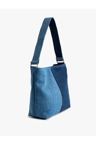 Koton Saplı Fermuarlı Renk Bloklu Denim Tote Çanta Multıcolor 5sak30061aa Mavi