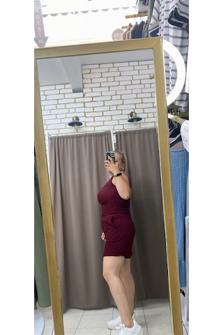 Tuba Toptaş Gofre Şort Lastikli Bel Bordo