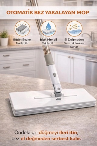 Tüm Bezlerle Uyumlu Click Akıllı Mop Paleti Xl Kıskaçlı Mop El Değmeden Mop Aparatı Cam Çek Çek
