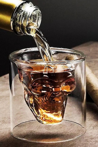 170ml Büyük Boy Isıya Dayanıklı Borosilikat Kuru Kafa Tasarımlı Çift Cidarlı Cam Bardak Şeffaf