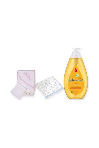 Baby Shower Hediye Seti 3 Parça: Kundak Havlu + Johnson's Şampuan + Sema Baby Battaniye - Pembe