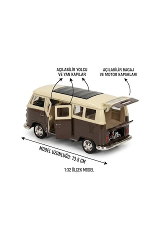 Hobbiez Lisanslı Volkswagen T1kapıları Açılabilir Model Diecast 1/32 Ölçek Metal Standlı Araç