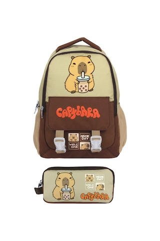 Capybara Erkek Çocuk İlkokul Sırt Çantası Ve İki Gözlü Kalemlik Seti - Kahverengi/bej - Setcpb5200c Çok Renkli