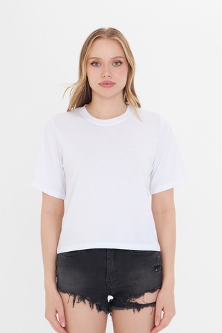 Kadın Siyah Yuvarlak Yaka Regular Fit Normal Kesim T-shirt Tişört Beyaz