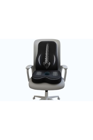 Yeni Nesil Visco Ortopedik Ergonomik Kaymaz Taban Terlemez 2 Li Takım - Ofis, Araç, Ev Çalışma Sandalyesi Minder Ve Yastık Set Rahat Duruş Ortopedik Visco