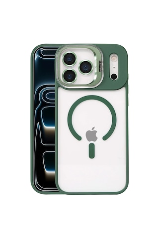 Joko - 60 - Apple iPhone Uyumlu 17 Pro Max Remim Lensli Magsafe Standlı Kapak - - Glblseme - Koyu Yeşil
