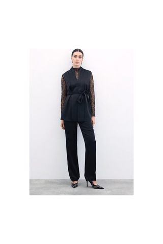 Sateen Kuşaklı Saten Yelek - Siyah-135849 Siyah