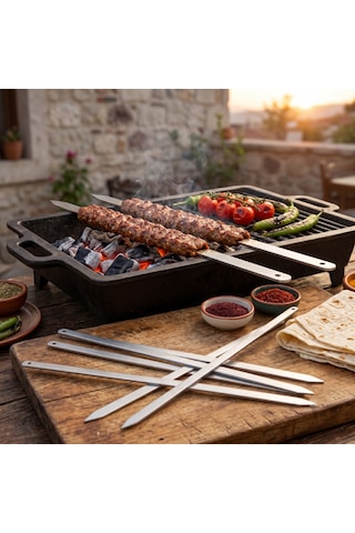 Geniş Yassı Metal Adana Kebap Şişi - 50 Cm